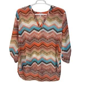 Bongo Plus Women’s Sheer Southwestern Print Blouse Size 2X